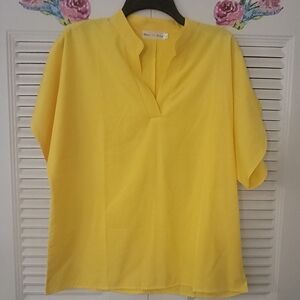 Ellen Tracy Bright Yellow Split-Neck Blouse